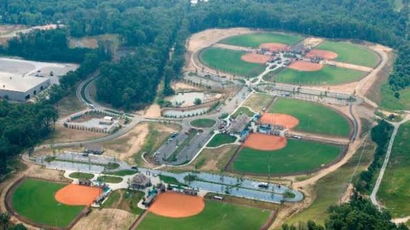 Aerial view of Summit of Softball Complex fields in Collegedale, TN