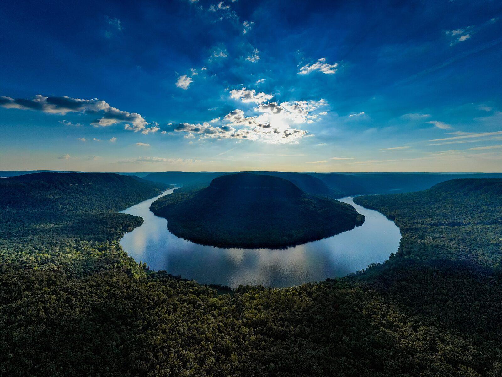 Fog rolling off the bluff at Signal Mountain, Tennessee